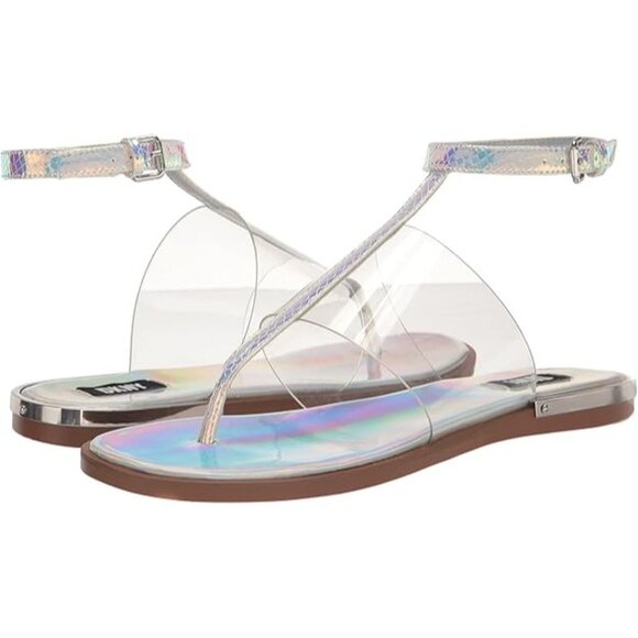 DKNY Women's Ava Flat Thong Sandal Iridescent Clear size 6.5 - Picture 1 of 8